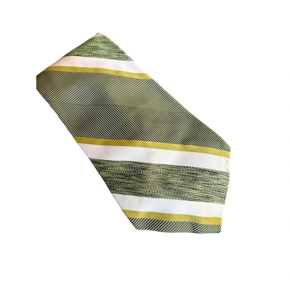 Vintage Commodore Trevira‎ Wide Tie – Green Striped Pattern 60